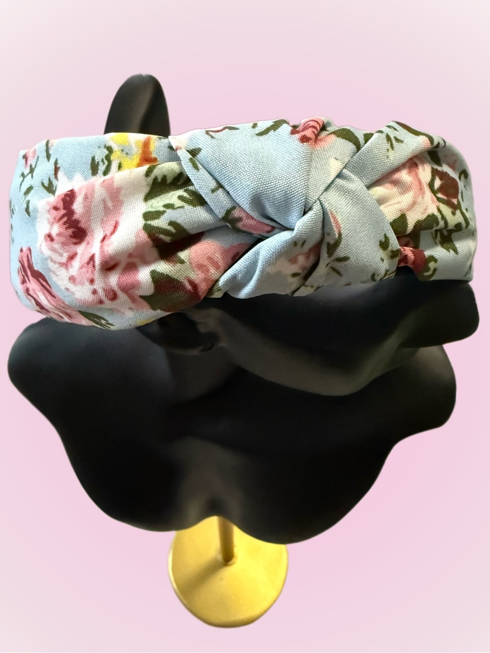 Floral Knotted Headband in Light Blue and Pink